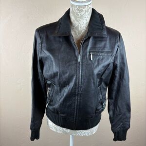 Clio Black Leather Bomber Jacket